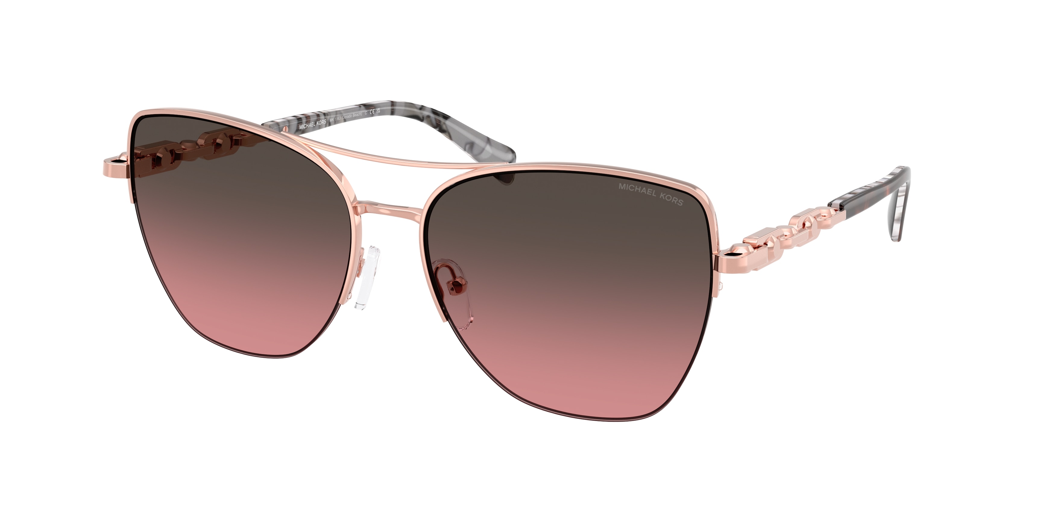 Michael Kors Damen MK1163 Dorado Beach 110811 Sonnenbrillen Metall Rosa Braun Quadratisch Normal Schattiert-image